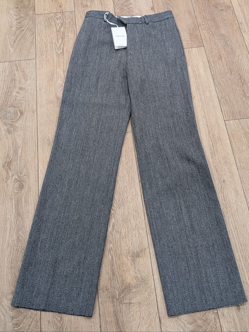 $1620 Ferragamo Flat Front Virgin Wool Trousers Pants Salepepe Gray 46 US 30